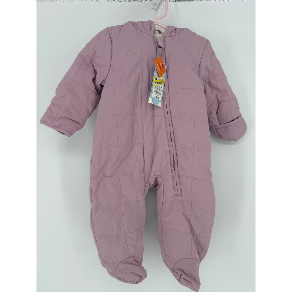 Cat & Jack Baby Girls Snowsuit Lavender Mauve Quilted Hooded Puffer NWT 6-9M